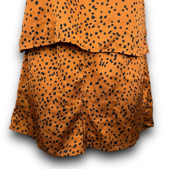Crescent Silky Satin Pajama Cami Tank Shorts Set Loungewear Orange Black Small - Picture 3 of 7